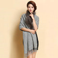 Luxury Long Wool Diamond Shawls Racoon Dog Fur Scarf Women Winter Thicken Tassels Poncho - Gray