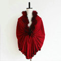 Luxury Wool Shawls Fox fur Thicken Scarf Women Winter Warm Solid Color Pashmina Bride Poncho - Dark Red