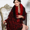 Top Grade Jacquard Weave Wool Shawls Whole Fox Fur Scarf Women Pashmina Thicken Tassels Cape - Red