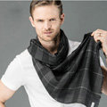 Top Grade Long Britain Lattice Wool Scarf Man Winter Thicken Cashmere Muffler - Gray+Black
