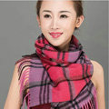 Top Grade Long Lattice Wool Scarf Women Winter Thicken Cashmere Tassels Shawls - Rose+Purple