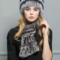 Top Grade Rex Rabbit Fur Scarf Women Winter Neck Wrap Knitted Fishtail Fur Muffler - Gray