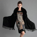 Top Grade Solid Color Wool Shawls Whole Fox Fur Scarf Women Cashmere Thicken Tassels Cape - Black