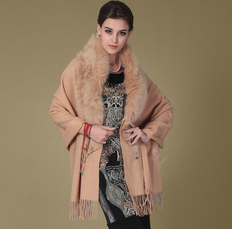 Buy Wholesale Top Grade Solid Color Wool Shawls Whole Fox Fur Scarf ...