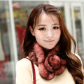 Top Grade Whole Rabbit Fur Scarf Women Winter Warm Neck Wrap Knitted Fur Ball Collar - Light Red