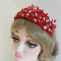 Beautiful Red Crystal beads Bridal Crown Hairwear Lace Flower Hair Headband Wedding Hair Accessories