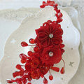 Beautiful Red Crystal beads Bridal Hairwear Lace Flower Hair Hoop Wedding Hair Accessories