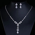 Classic Banquet Wedding Jewelry Sets Water-drop Diamond Flower Earrings & Bridal Zircon Pendant Necklace