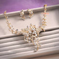 Classic Gold Plated Wedding Bridal Jewelry Butterfly Peacock Crystal Necklace Earrings Sets
