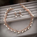 Classic Gold Wedding Bridal Accessories Simple Pearl Crystal Necklace Earrings Sets
