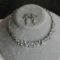 Classic High Quality Wedding Banquet Jewelry Sets Flower Stud Earrings & Bridal Crystal Necklace