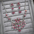 Classic Pink Wedding Bridal Accessories Elegant Tassel Crystal Necklace Earrings Sets