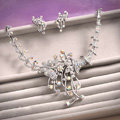 Classic Silver Plated Wedding Bridal Jewelry Butterfly Peacock Crystal Necklace Earrings Sets