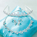 Classic Simple Wedding Jewelry Sets Crystal Flower Vine Tiara & Earrings & Bridal Zircon Necklace