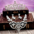 Classic Wedding Bridal Jewelry Hollow Flower Crystal Rhinestone Tiara Necklace Earrings Sets