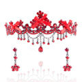 Classic Wedding Jewelry Flower Crystal Tassel Tiaras Bridal Red Rhinestone Crown Hair Accessories