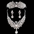 Classic Wedding Jewelry Set for Bridal Crystal Hollow Phoenix Tiara & Earrings & Necklace Sets