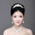 Classic Wedding Jewelry Sets for Bridal Crystal Flowers Tiara & Earrings & Rhinestone Necklace