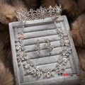 Clear Crystal Luxury Wedding Jewelry Sets For Bridal Flower Necklace Earrings Tiara