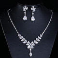 Elegant Banquet Wedding Jewelry Sets Flower Diamond Earrings & Bridal Zircon Statement Necklace