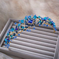 Elegant Retro Wedding Jewelry Flower Blue Crystal Beads Tiaras Bridal Rhinestone Hair Hoop Accessories