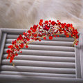Elegant Retro Wedding Jewelry Flower Red Crystal Beads Tiaras Bridal Rhinestone Hair Hoop Accessories