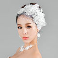 Elegant Wedding Headdress Jewelry Gauze Lace Flower Crystal Bridal Headband Hair Accessories