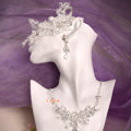 Elegant Wedding Jewelry Sets for Bridal Crystal Flower Tiara & Earrings & Rhinestone Necklace