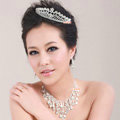 Elegant Wedding Jewelry Sets for Bridal Crystal Flower Tiara & Earrings & Rhinestone Tassel Necklace