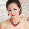 Fashion Retro Wedding Jewelry Sets Red Gemstone Flower Crystal Earrings & Bridal Necklace
