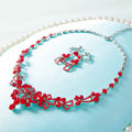 High Quality Fashion Wedding Jewelry Sets Flower Red Crystal Earrings & Bridal Pendant Necklace