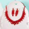 High Quality Fashion Wedding Jewelry Sets Red Crystal Bead Stud Earrings & Bridal Necklace