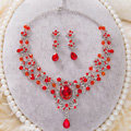 High Quality Fashion Wedding Jewelry Sets Red Crystal Gemstone Earrings & Bridal Necklace