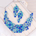 High Quality Unique Wedding Jewelry Sets Flower Blue Crystal Drop Earrings & Bridal Necklace