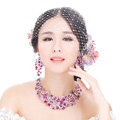High Quality Unique Wedding Jewelry Sets Flower Purple Crystal Drop Earrings & Bridal Necklace