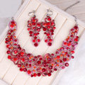 High Quality Unique Wedding Jewelry Sets Flower Red Crystal Drop Earrings & Bridal Necklace