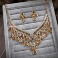 Luxurious Champagne Wedding Bridal Jewelry Elegant Crystal Necklace Earrings Sets