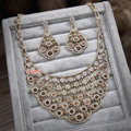 Luxurious Champagne Wedding Bridal Jewelry Fan-shaped Crystal Necklace Earrings Sets