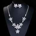 Luxury Banquet Wedding Jewelry Sets Diamond Flower Stud Earrings & Bridal Zircon Pendant Necklace