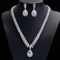 Luxury Banquet Wedding Jewelry Sets Diamond Water-drop Stud Earrings & Bridal Zircon Statement Necklace