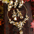 Luxury Banquet Wedding Jewelry Sets Flower Gold Crystal Headdress & Earrings & Bridal Rhinestone Necklace