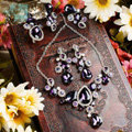 Luxury Banquet Wedding Jewelry Sets Flower Purple Crystal Headdress & Earrings & Bridal Rhinestone Necklace