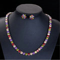 Luxury Banquet Wedding Jewelry Sets Multicolor Diamond Stud Earrings & Bridal Zircon Statement Necklace