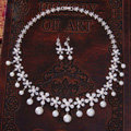 Luxury Banquet Wedding Jewelry Sets Pearl Flower Earrings & Bridal AAA+ Zircon Statement Necklace