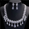 Luxury Banquet Wedding Jewelry Sets Tassel Water-drop Diamond Stud Earrings & Bridal Zircon Statement Necklace
