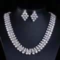 Luxury Classic Banquet Wedding Jewelry Sets Diamond Stud Earrings & Bridal Zircon Statement Necklace
