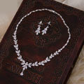 Luxury Classic Banquet Wedding Jewelry Sets Leaf Flower Earrings & Bridal AAA+ Zircon Statement Necklace