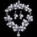 Luxury Elegant Wedding Jewelry Sets Flower Crystal Tiara & Earrings & Bridal Pearl Necklace