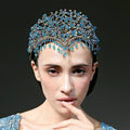 Luxury European Wedding Jewelry Blue Tassel Crystal Tiaras Bridal Crown Rhinestone Hair Accessories