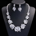 Luxury Evening Party Wedding Jewelry Sets Flower Stud Earrings & Bridal Zircon Statement Necklace